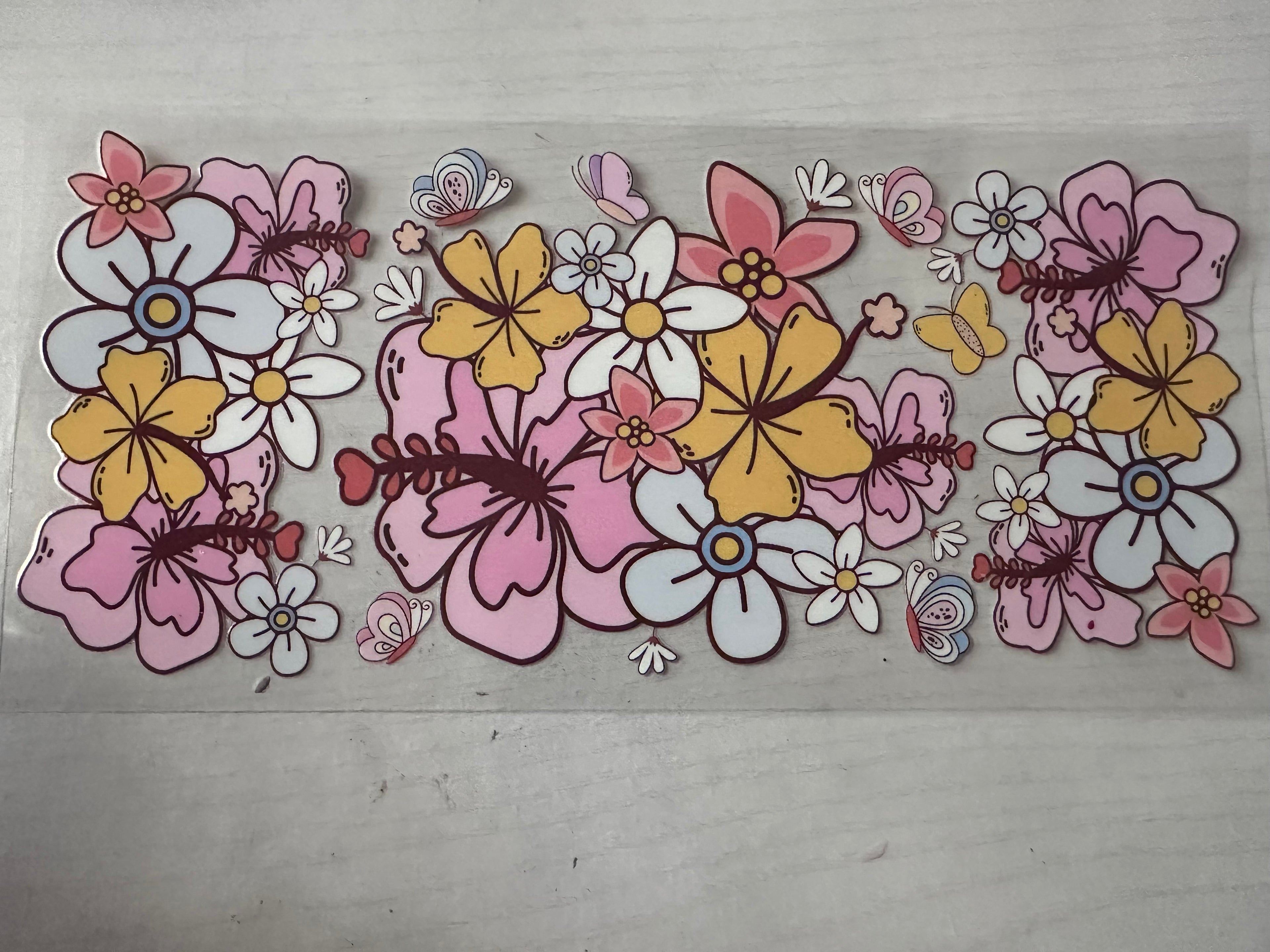 Pink yellow white floral cup wrap