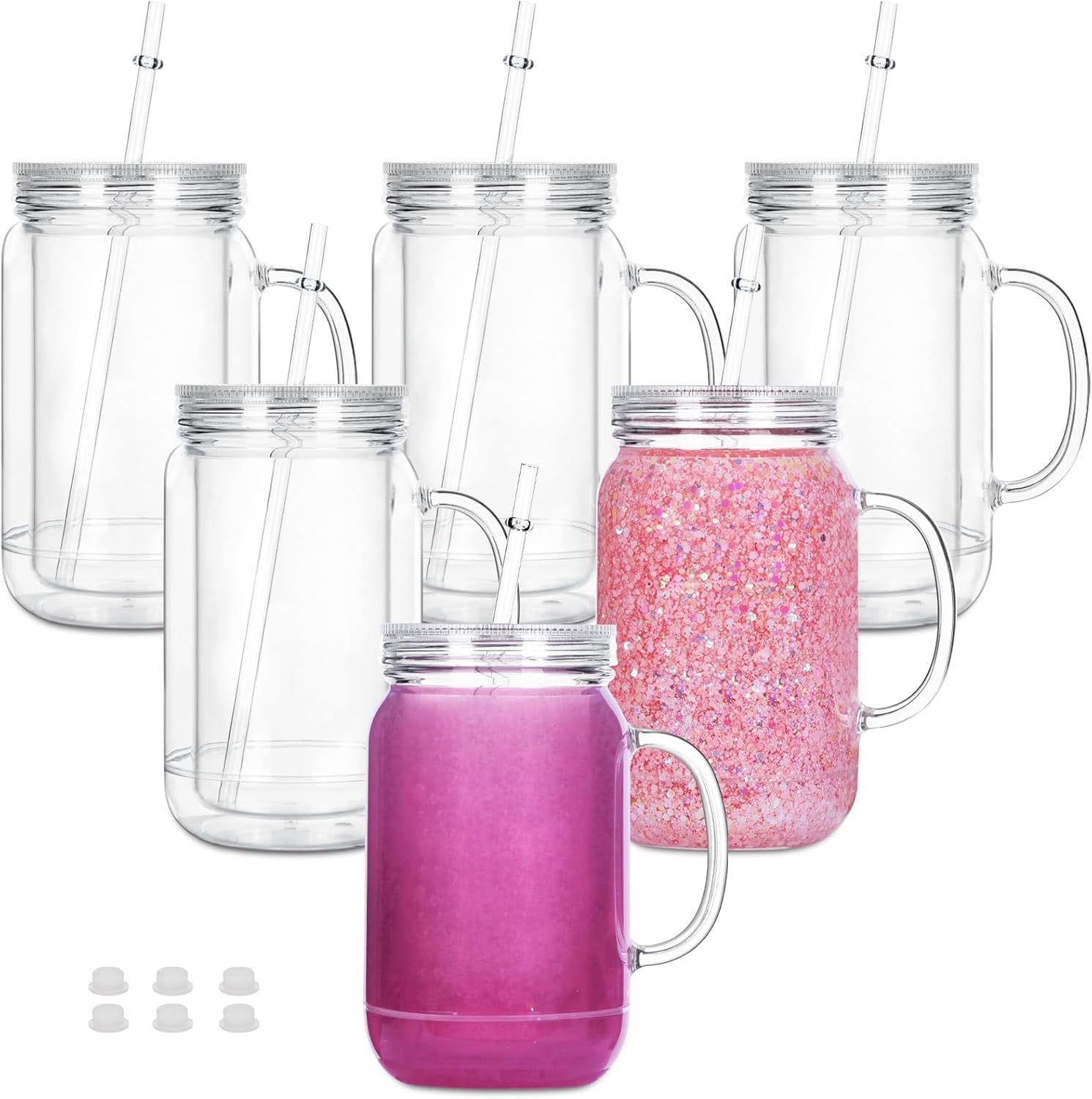 24 oz Plastic Mason Snow Globe Cup with Handle
